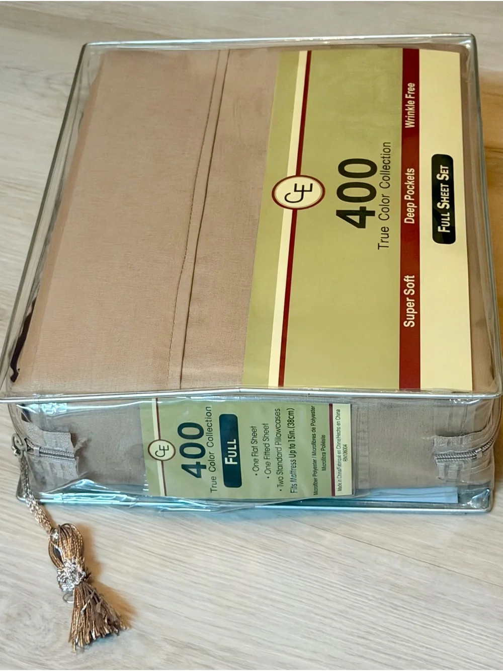 CE 400 Thread Count Full Sheet Set Taupe Brown Deep Pocket Wrinkle Free New